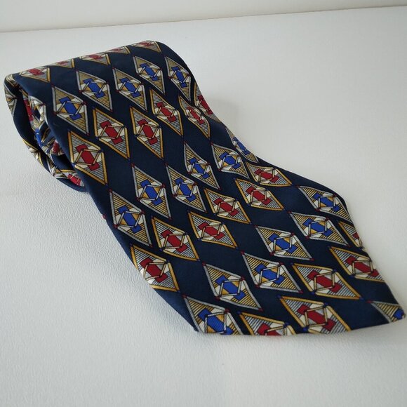 Christian Dior Cravate Blue Print 100% Silk Necktie Tie - Picture 1 of 9